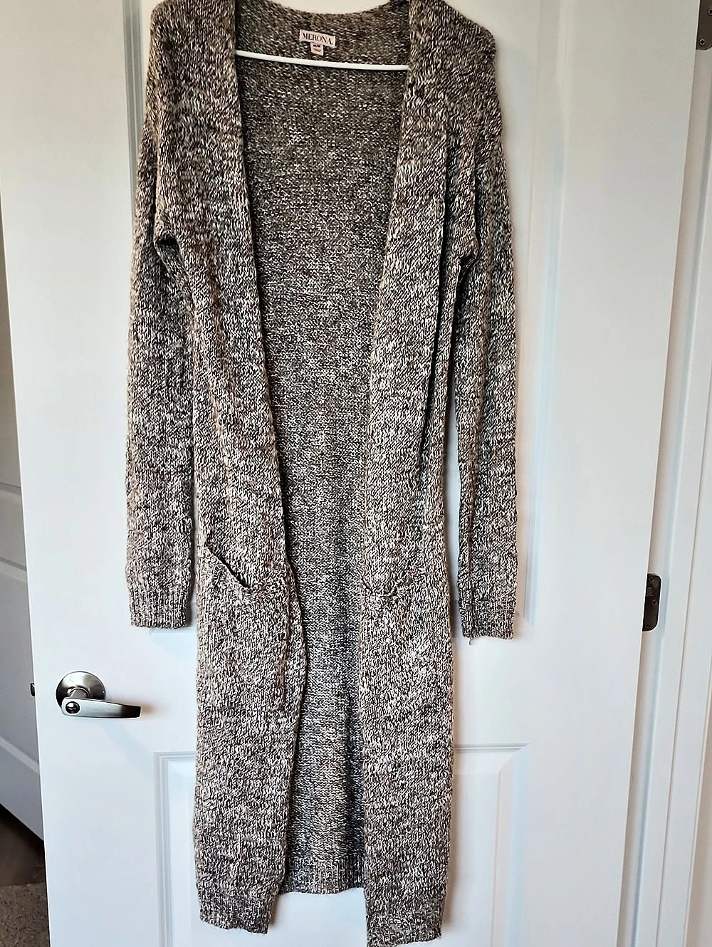 Merona Women's Open Front Long Cardigan Brown & Gray Size Medium